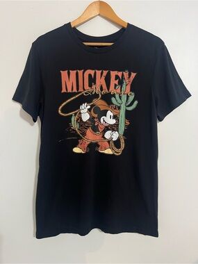 Disney Black Short-Sleeve Tee with Orange & Green Western Mickey Graphic